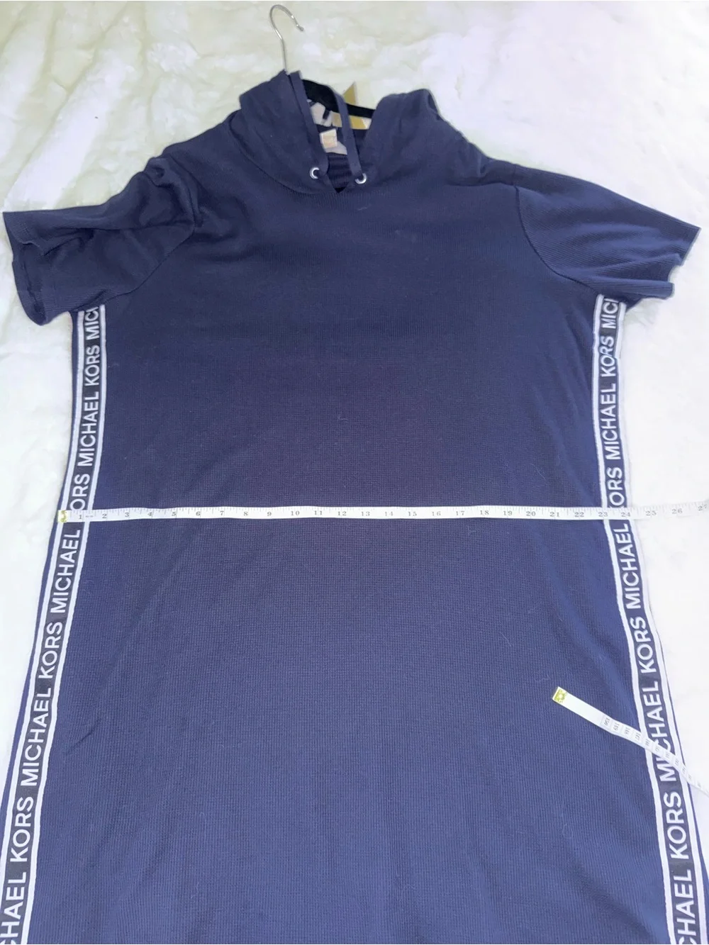 Michael Kors Logo Tape Hooded Tunic Top Midnight Blue 2X NWT